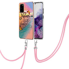 Handyhülle Silikon Hülle Gummi Schutzhülle Flexible Modisch Muster mit Schlüsselband Lanyard Y03B für Samsung Galaxy S20 Plusfarbig