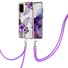 Handyhülle Silikon Hülle Gummi Schutzhülle Flexible Modisch Muster mit Schlüsselband Lanyard Y03B für Samsung Galaxy S20 Violett