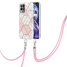 Handyhülle Silikon Hülle Gummi Schutzhülle Flexible Modisch Muster mit Schlüsselband Lanyard Y04B für Realme 8i Rosa