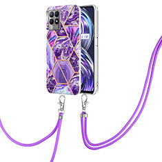 Handyhülle Silikon Hülle Gummi Schutzhülle Flexible Modisch Muster mit Schlüsselband Lanyard Y04B für Realme 8i Violett