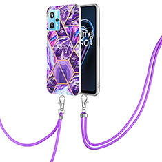 Handyhülle Silikon Hülle Gummi Schutzhülle Flexible Modisch Muster mit Schlüsselband Lanyard Y04B für Realme 9 4G Violett