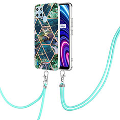 Handyhülle Silikon Hülle Gummi Schutzhülle Flexible Modisch Muster mit Schlüsselband Lanyard Y04B für Realme C25Y India Nachtgrün