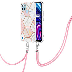 Handyhülle Silikon Hülle Gummi Schutzhülle Flexible Modisch Muster mit Schlüsselband Lanyard Y04B für Realme C25Y India Rosa