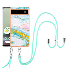 Handyhülle Silikon Hülle Gummi Schutzhülle Flexible Modisch Muster mit Schlüsselband Lanyard Y05B für Google Pixel 6a 5G Bunt