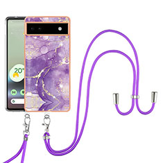 Handyhülle Silikon Hülle Gummi Schutzhülle Flexible Modisch Muster mit Schlüsselband Lanyard Y05B für Google Pixel 6a 5G Violett