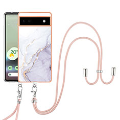 Handyhülle Silikon Hülle Gummi Schutzhülle Flexible Modisch Muster mit Schlüsselband Lanyard Y05B für Google Pixel 6a 5G Weiß