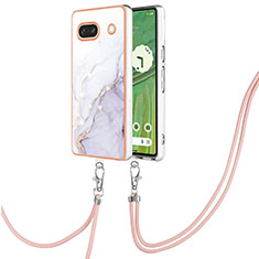 Handyhülle Silikon Hülle Gummi Schutzhülle Flexible Modisch Muster mit Schlüsselband Lanyard Y05B für Google Pixel 7a 5G Weiß