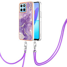 Handyhülle Silikon Hülle Gummi Schutzhülle Flexible Modisch Muster mit Schlüsselband Lanyard Y05B für Huawei Honor 70 Lite 5G Violett