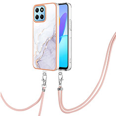 Handyhülle Silikon Hülle Gummi Schutzhülle Flexible Modisch Muster mit Schlüsselband Lanyard Y05B für Huawei Honor 70 Lite 5G Weiß