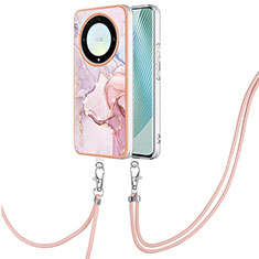 Handyhülle Silikon Hülle Gummi Schutzhülle Flexible Modisch Muster mit Schlüsselband Lanyard Y05B für Huawei Honor Magic5 Lite 5G Rosa