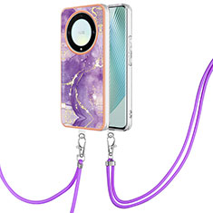 Handyhülle Silikon Hülle Gummi Schutzhülle Flexible Modisch Muster mit Schlüsselband Lanyard Y05B für Huawei Honor Magic5 Lite 5G Violett