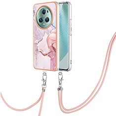 Handyhülle Silikon Hülle Gummi Schutzhülle Flexible Modisch Muster mit Schlüsselband Lanyard Y05B für Huawei Honor Magic5 Pro 5G Rosa