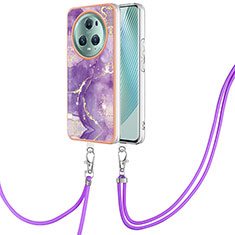 Handyhülle Silikon Hülle Gummi Schutzhülle Flexible Modisch Muster mit Schlüsselband Lanyard Y05B für Huawei Honor Magic5 Pro 5G Violett