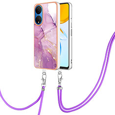 Handyhülle Silikon Hülle Gummi Schutzhülle Flexible Modisch Muster mit Schlüsselband Lanyard Y05B für Huawei Honor X7 Helles Lila