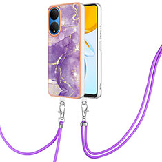 Handyhülle Silikon Hülle Gummi Schutzhülle Flexible Modisch Muster mit Schlüsselband Lanyard Y05B für Huawei Honor X7 Violett