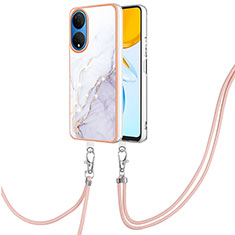 Handyhülle Silikon Hülle Gummi Schutzhülle Flexible Modisch Muster mit Schlüsselband Lanyard Y05B für Huawei Honor X7 Weiß