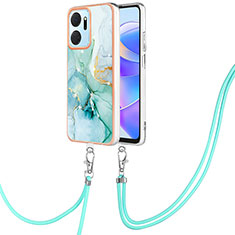 Handyhülle Silikon Hülle Gummi Schutzhülle Flexible Modisch Muster mit Schlüsselband Lanyard Y05B für Huawei Honor X7a Grün