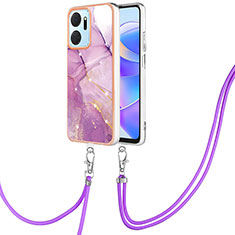 Handyhülle Silikon Hülle Gummi Schutzhülle Flexible Modisch Muster mit Schlüsselband Lanyard Y05B für Huawei Honor X7a Helles Lila