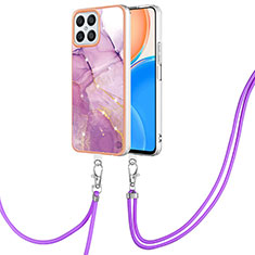 Handyhülle Silikon Hülle Gummi Schutzhülle Flexible Modisch Muster mit Schlüsselband Lanyard Y05B für Huawei Honor X8 4G Helles Lila