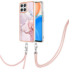 Handyhülle Silikon Hülle Gummi Schutzhülle Flexible Modisch Muster mit Schlüsselband Lanyard Y05B für Huawei Honor X8 4G Rosa