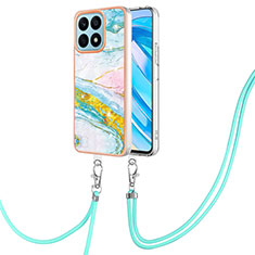 Handyhülle Silikon Hülle Gummi Schutzhülle Flexible Modisch Muster mit Schlüsselband Lanyard Y05B für Huawei Honor X8a 4G Bunt