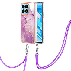 Handyhülle Silikon Hülle Gummi Schutzhülle Flexible Modisch Muster mit Schlüsselband Lanyard Y05B für Huawei Honor X8a 4G Helles Lila