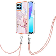 Handyhülle Silikon Hülle Gummi Schutzhülle Flexible Modisch Muster mit Schlüsselband Lanyard Y05B für Huawei Honor X8a 5G Rosa