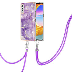 Handyhülle Silikon Hülle Gummi Schutzhülle Flexible Modisch Muster mit Schlüsselband Lanyard Y05B für LG Velvet 5G Violett