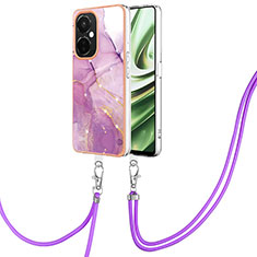 Handyhülle Silikon Hülle Gummi Schutzhülle Flexible Modisch Muster mit Schlüsselband Lanyard Y05B für OnePlus Nord CE 3 5G Helles Lila