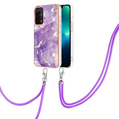 Handyhülle Silikon Hülle Gummi Schutzhülle Flexible Modisch Muster mit Schlüsselband Lanyard Y05B für OnePlus Nord N200 5G Violett