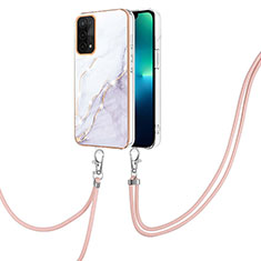 Handyhülle Silikon Hülle Gummi Schutzhülle Flexible Modisch Muster mit Schlüsselband Lanyard Y05B für OnePlus Nord N200 5G Weiß