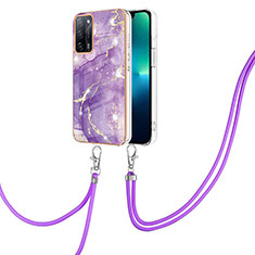 Handyhülle Silikon Hülle Gummi Schutzhülle Flexible Modisch Muster mit Schlüsselband Lanyard Y05B für Oppo A53s 5G Violett