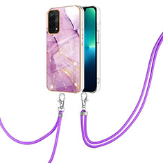 Handyhülle Silikon Hülle Gummi Schutzhülle Flexible Modisch Muster mit Schlüsselband Lanyard Y05B für Oppo A54 5G Helles Lila