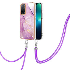 Handyhülle Silikon Hülle Gummi Schutzhülle Flexible Modisch Muster mit Schlüsselband Lanyard Y05B für Oppo A55 5G Helles Lila