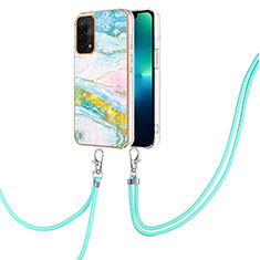 Handyhülle Silikon Hülle Gummi Schutzhülle Flexible Modisch Muster mit Schlüsselband Lanyard Y05B für Oppo A74 5G Bunt