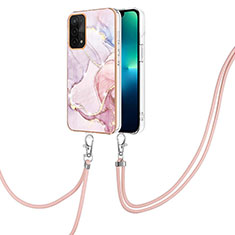 Handyhülle Silikon Hülle Gummi Schutzhülle Flexible Modisch Muster mit Schlüsselband Lanyard Y05B für Oppo A74 5G Rosa