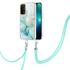 Handyhülle Silikon Hülle Gummi Schutzhülle Flexible Modisch Muster mit Schlüsselband Lanyard Y05B für Oppo A93 5G Grün