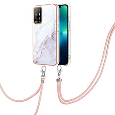 Handyhülle Silikon Hülle Gummi Schutzhülle Flexible Modisch Muster mit Schlüsselband Lanyard Y05B für Oppo A94 5G Weiß