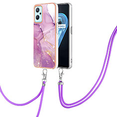 Handyhülle Silikon Hülle Gummi Schutzhülle Flexible Modisch Muster mit Schlüsselband Lanyard Y05B für Oppo A96 4G Helles Lila