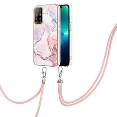 Handyhülle Silikon Hülle Gummi Schutzhülle Flexible Modisch Muster mit Schlüsselband Lanyard Y05B für Oppo Reno5 Z 5G Rosa