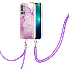 Handyhülle Silikon Hülle Gummi Schutzhülle Flexible Modisch Muster mit Schlüsselband Lanyard Y05B für Oppo Reno6 Pro 5G Helles Lila