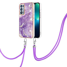 Handyhülle Silikon Hülle Gummi Schutzhülle Flexible Modisch Muster mit Schlüsselband Lanyard Y05B für Oppo Reno6 Pro 5G Violett