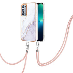 Handyhülle Silikon Hülle Gummi Schutzhülle Flexible Modisch Muster mit Schlüsselband Lanyard Y05B für Oppo Reno6 Pro 5G Weiß