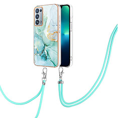 Handyhülle Silikon Hülle Gummi Schutzhülle Flexible Modisch Muster mit Schlüsselband Lanyard Y05B für Oppo Reno6 Pro+ Plus 5G Grün