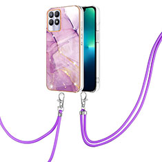 Handyhülle Silikon Hülle Gummi Schutzhülle Flexible Modisch Muster mit Schlüsselband Lanyard Y05B für Realme 8i Helles Lila