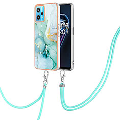 Handyhülle Silikon Hülle Gummi Schutzhülle Flexible Modisch Muster mit Schlüsselband Lanyard Y05B für Realme 9 4G Grün