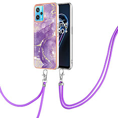 Handyhülle Silikon Hülle Gummi Schutzhülle Flexible Modisch Muster mit Schlüsselband Lanyard Y05B für Realme 9 4G Violett