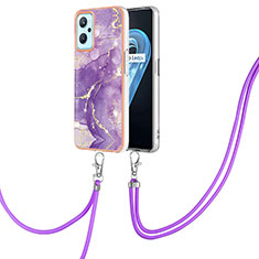 Handyhülle Silikon Hülle Gummi Schutzhülle Flexible Modisch Muster mit Schlüsselband Lanyard Y05B für Realme 9i 4G Violett