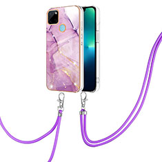 Handyhülle Silikon Hülle Gummi Schutzhülle Flexible Modisch Muster mit Schlüsselband Lanyard Y05B für Realme C21Y Helles Lila