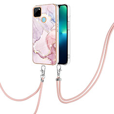 Handyhülle Silikon Hülle Gummi Schutzhülle Flexible Modisch Muster mit Schlüsselband Lanyard Y05B für Realme C21Y Rosa